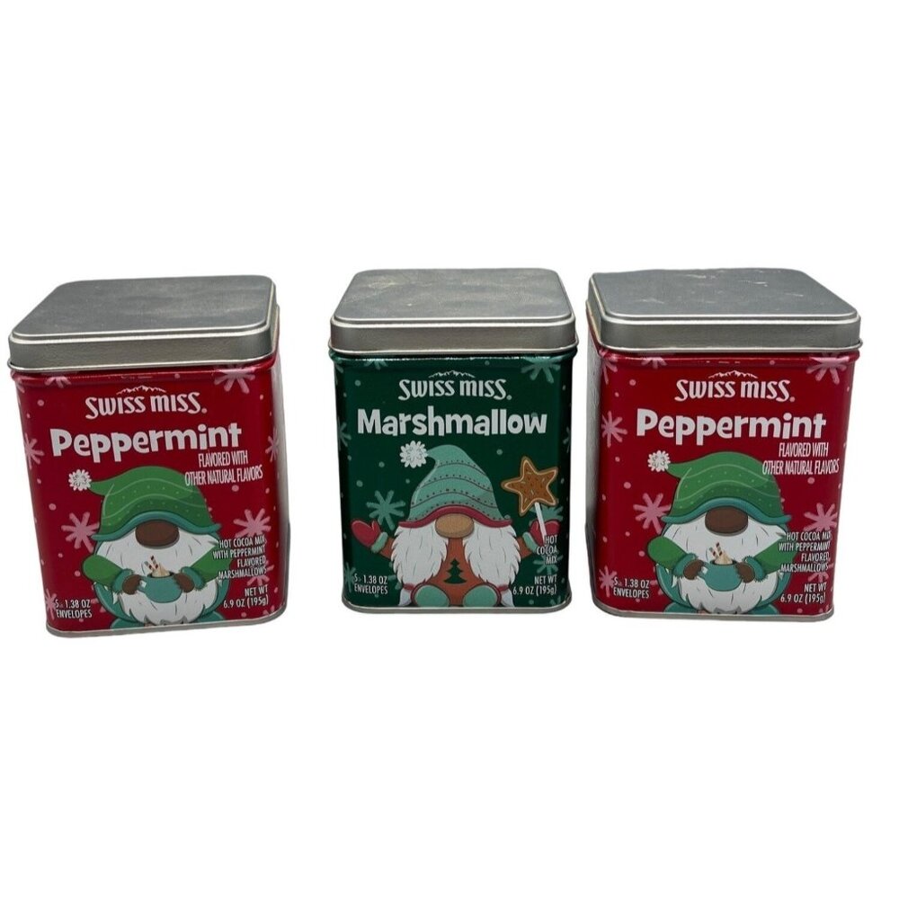 Christmas empty set of 3 tins swiss miss green red snow rectangle Knome READ